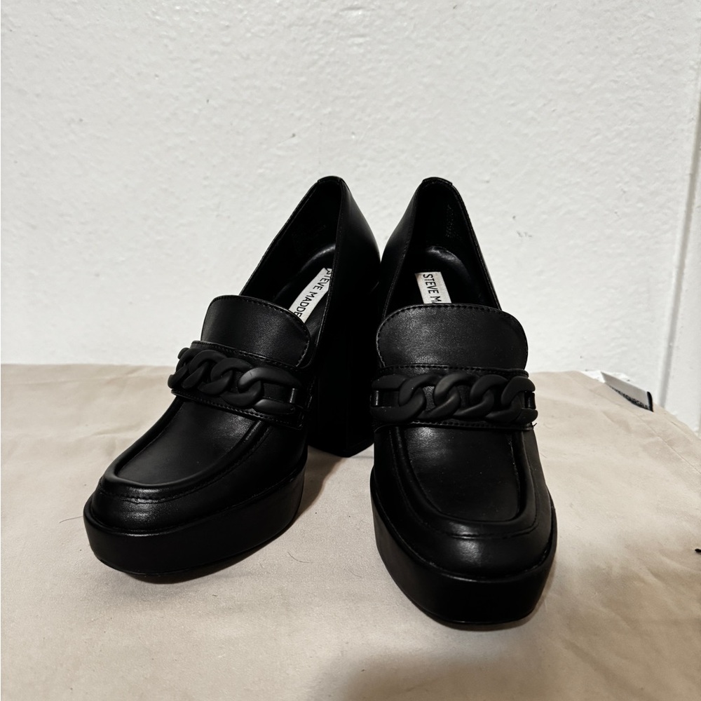 Steve Madden Black Chunky Heel Loafers